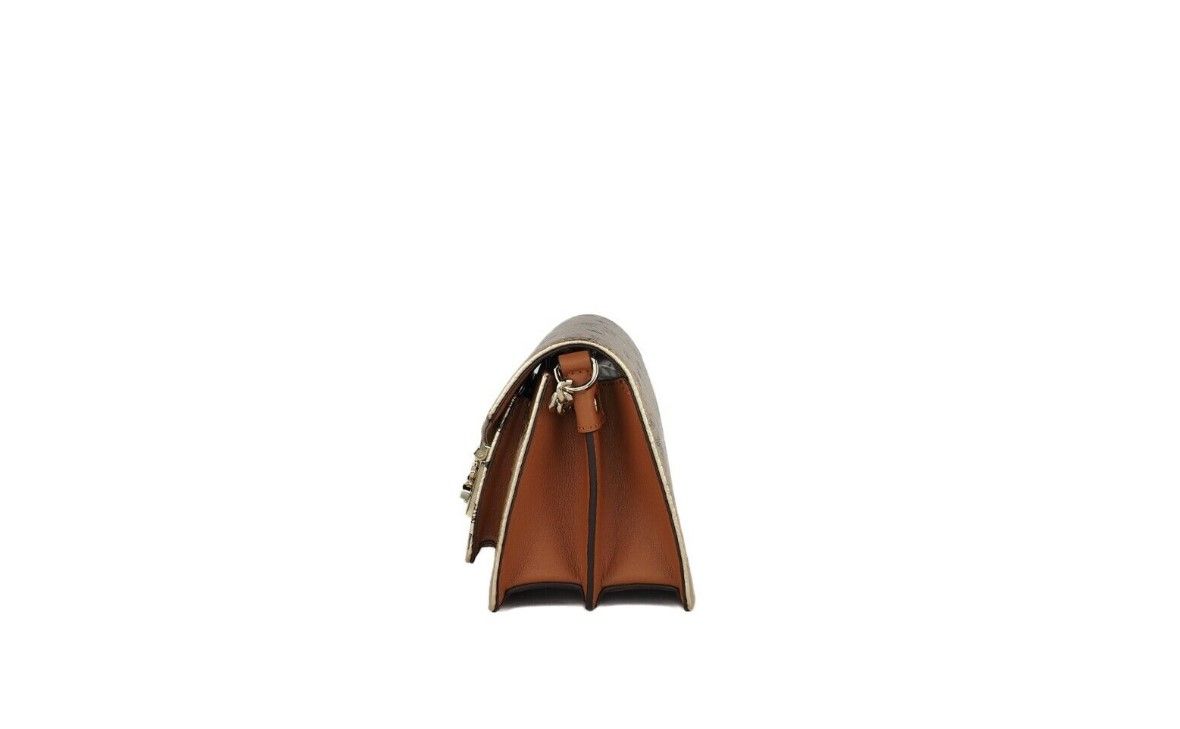 Signature Berlin Gold Diamond Logo Leather Mini Flap Lock Crossbody Handbag-MCM-LabelTerrace.com