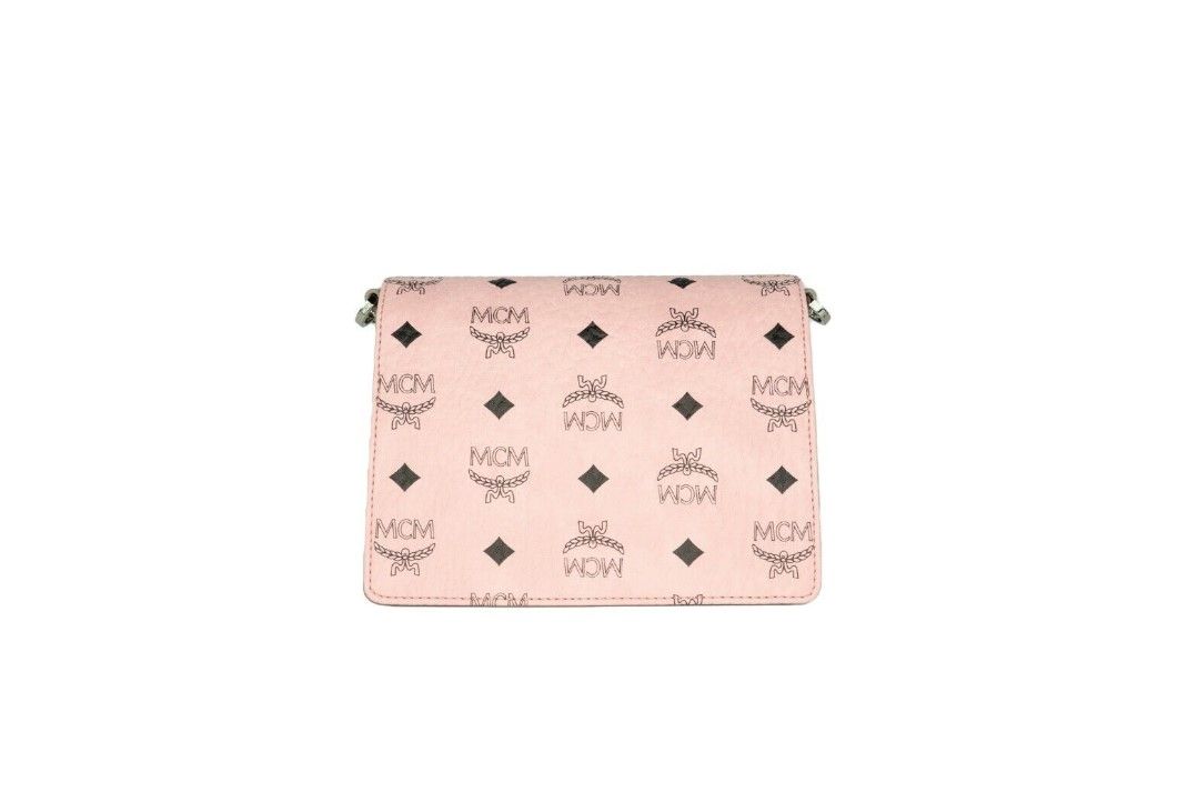 Signature Soft Pink Diamond Logo Leather Mini Flap Lock Crossbody Handbag-MCM-LabelTerrace.com