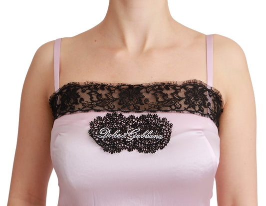 Silk Black Lace Top Pink Tank Blouse-Dolce & Gabbana-LabelTerrace.com