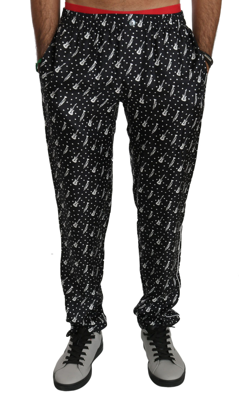 Silk Black Musical Instrument Trouser Pants-Dolce & Gabbana-LabelTerrace.com