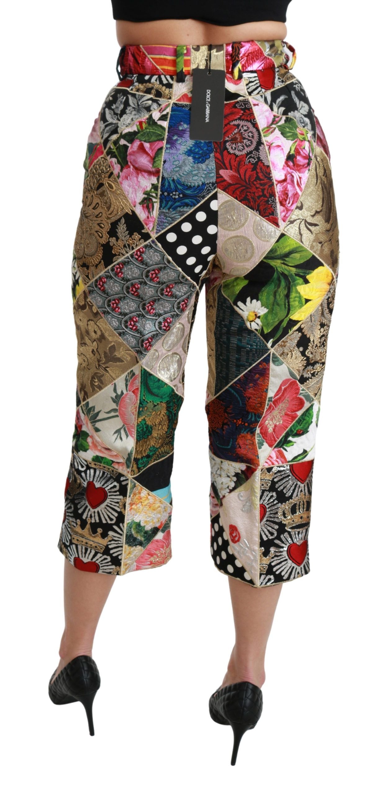 Silk Multicolor Print High Waist Cropped Pants-Dolce & Gabbana-LabelTerrace.com