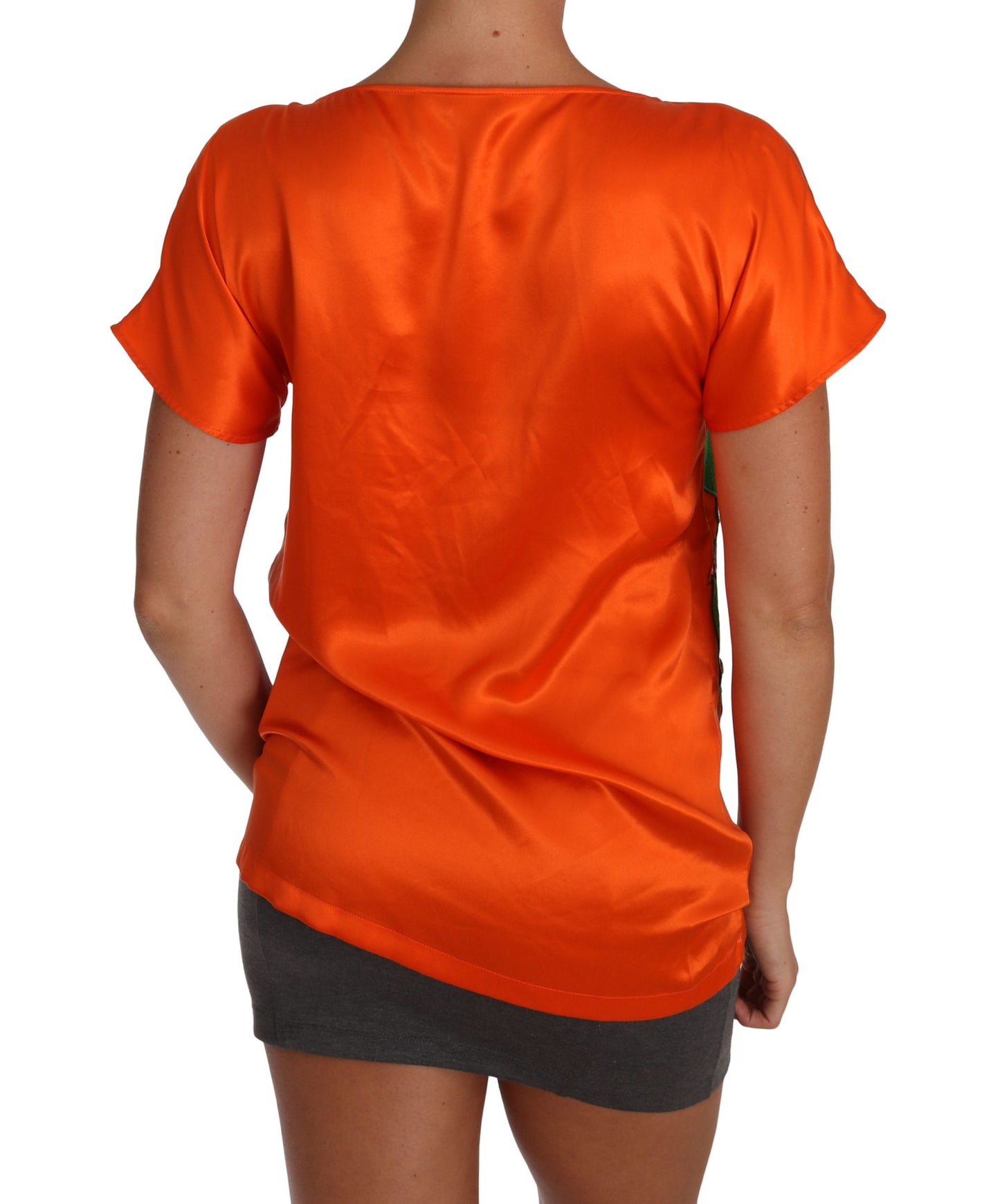 Silk Orange Lemon Crystal T-shirt Top-Dolce & Gabbana-LabelTerrace.com