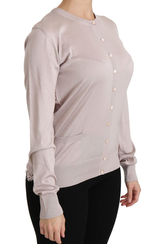 Silk Pink Long Sleeve Lace Top Sweater-Dolce & Gabbana-LabelTerrace.com