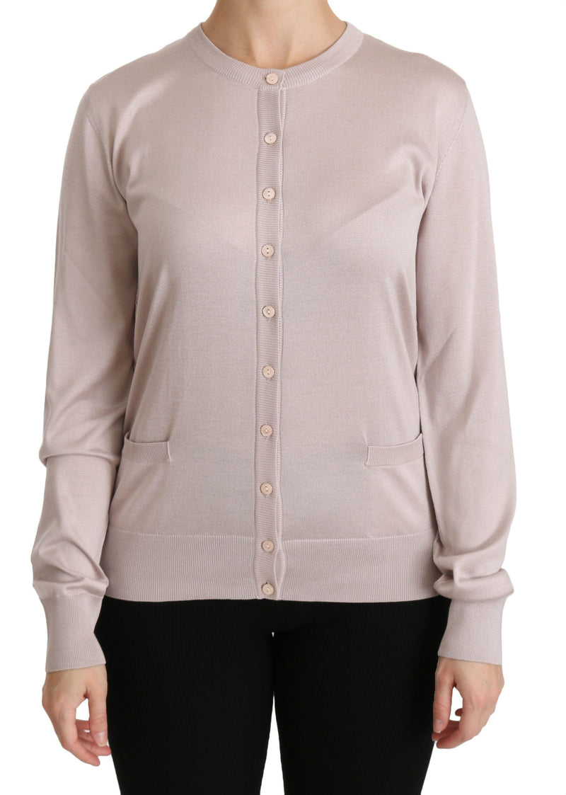 Silk Pink Long Sleeve Lace Top Sweater-Dolce & Gabbana-LabelTerrace.com