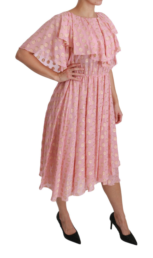 Silk Pink Polka Dots Pleated A-line Midi Dress-Dolce & Gabbana-LabelTerrace.com