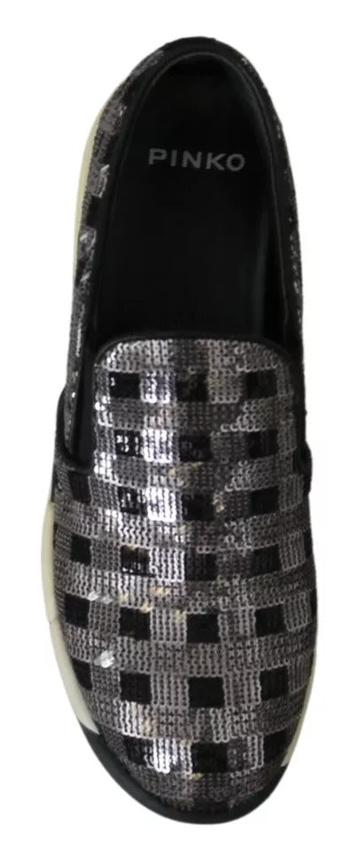 Silver Black Slip-on Sequence Design Sneakers Shoes-PINKO-LabelTerrace.com