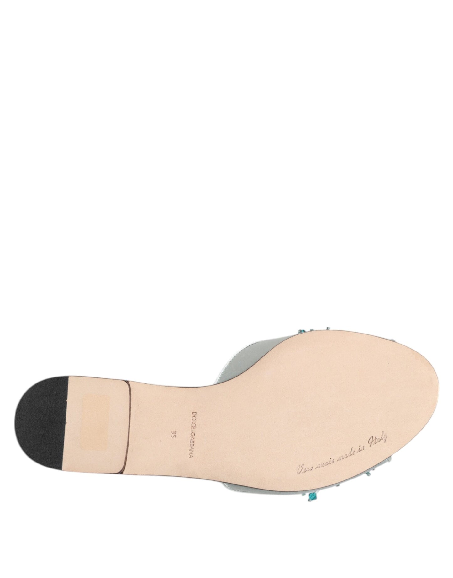 Silver Blue Leather Bead Embellish Slide Shoes-Dolce & Gabbana-LabelTerrace.com