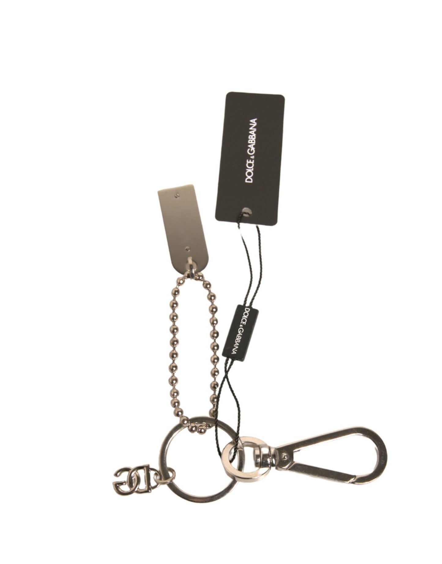 Silver Brass Chain Beaded Logo Plaque Keychain Keyring-Dolce & Gabbana-LabelTerrace.com