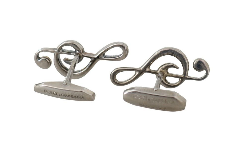 Silver Brass Tremble Clef Crystal Cufflinks-Dolce & Gabbana-LabelTerrace.com