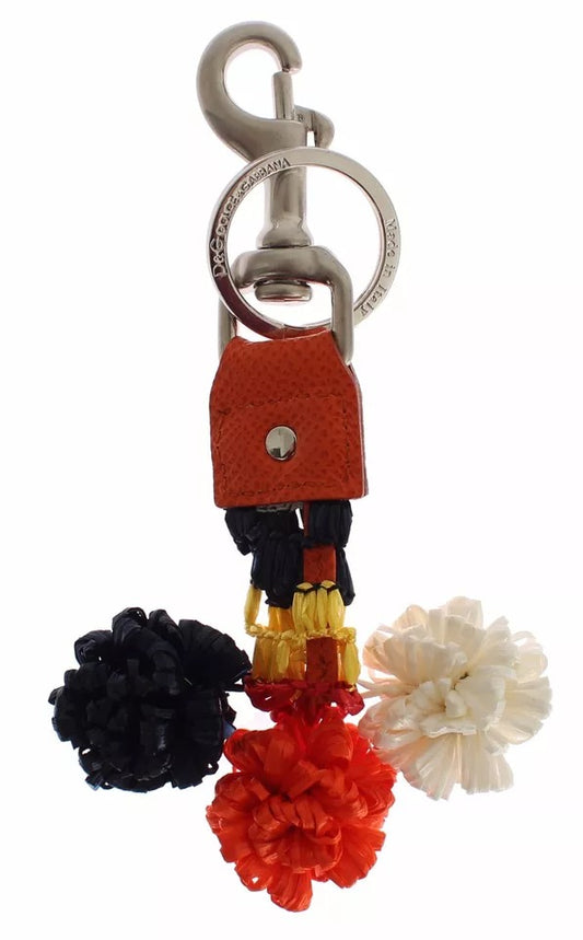 Silver Brown Raffia Leather Clasp Finder Chain Keyring-Dolce & Gabbana-LabelTerrace.com