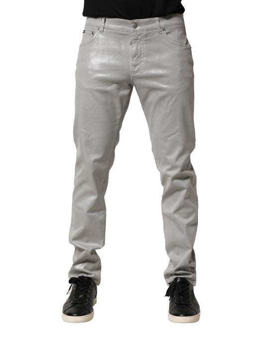 Silver Cotton Stretch Slim Denim Jeans-Dolce & Gabbana-LabelTerrace.com