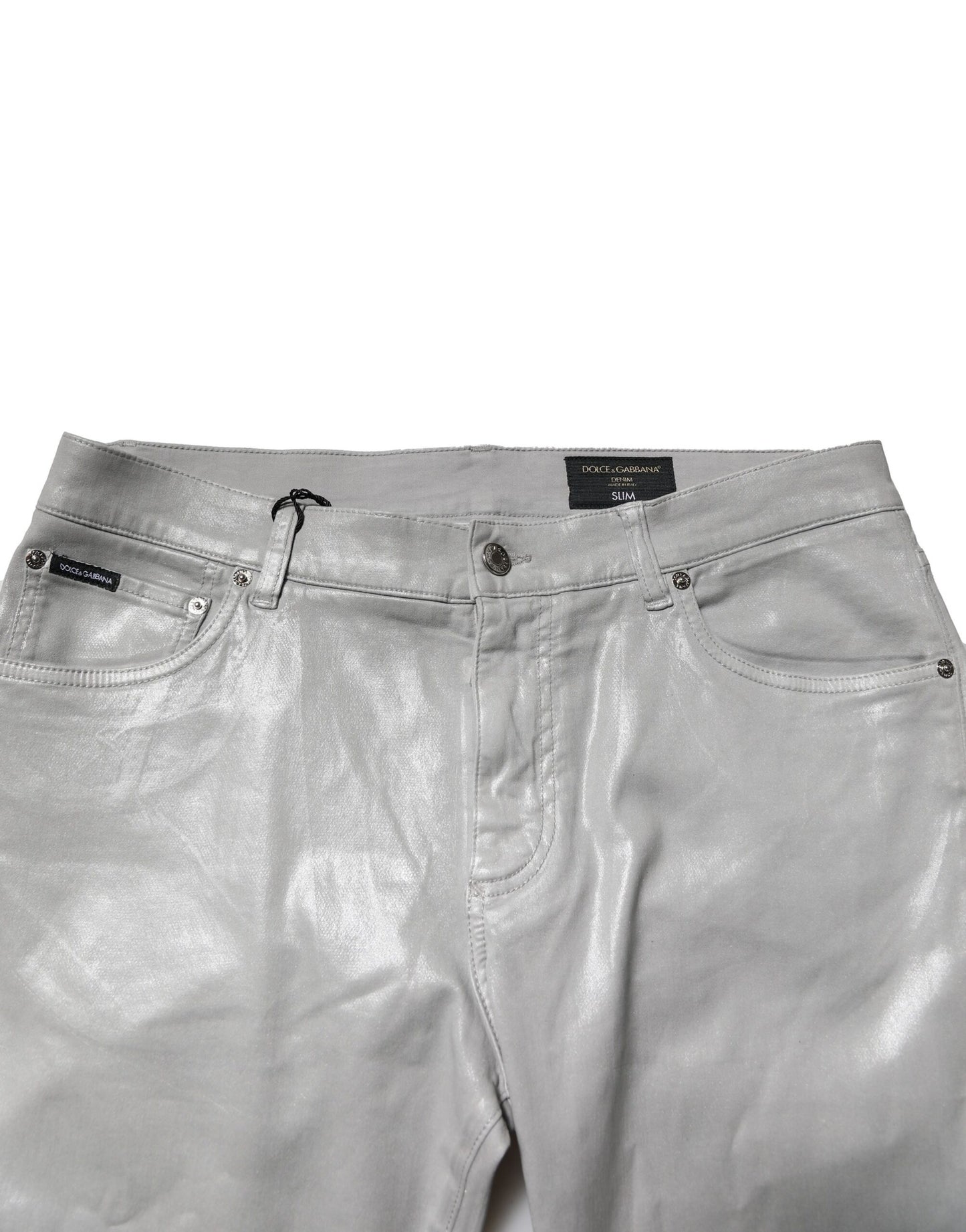 Silver Cotton Stretch Slim Denim Jeans-Dolce & Gabbana-LabelTerrace.com