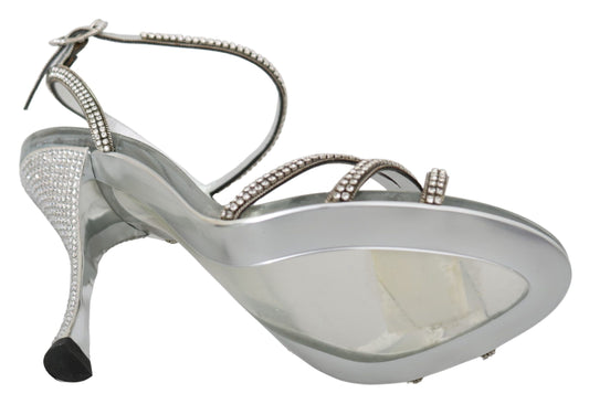 Silver Crystal Ankle Strap Sandals Shoes-Dolce & Gabbana-LabelTerrace.com