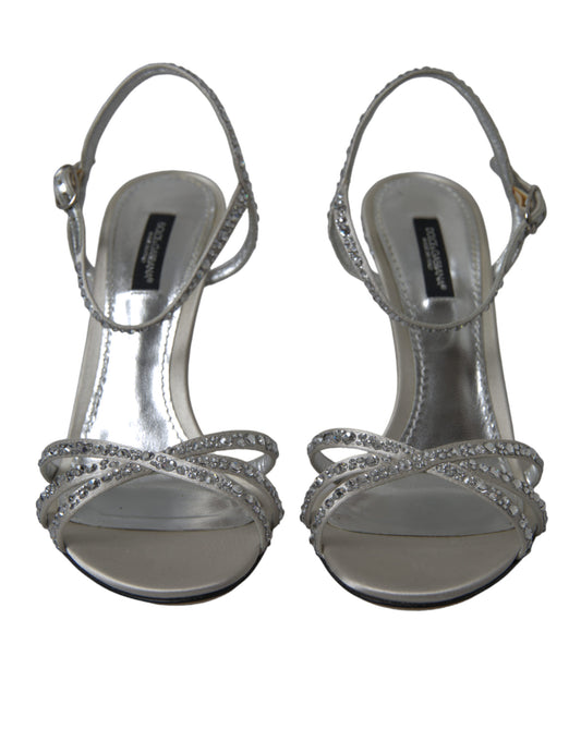 Silver Crystal Ankle Strap Sandals Shoes-Dolce & Gabbana-LabelTerrace.com