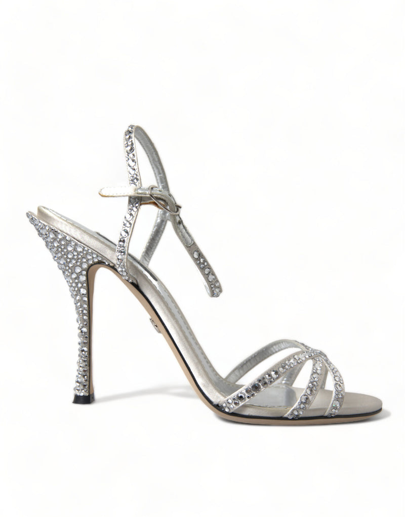 Silver Crystal Ankle Strap Sandals Shoes-Dolce & Gabbana-LabelTerrace.com