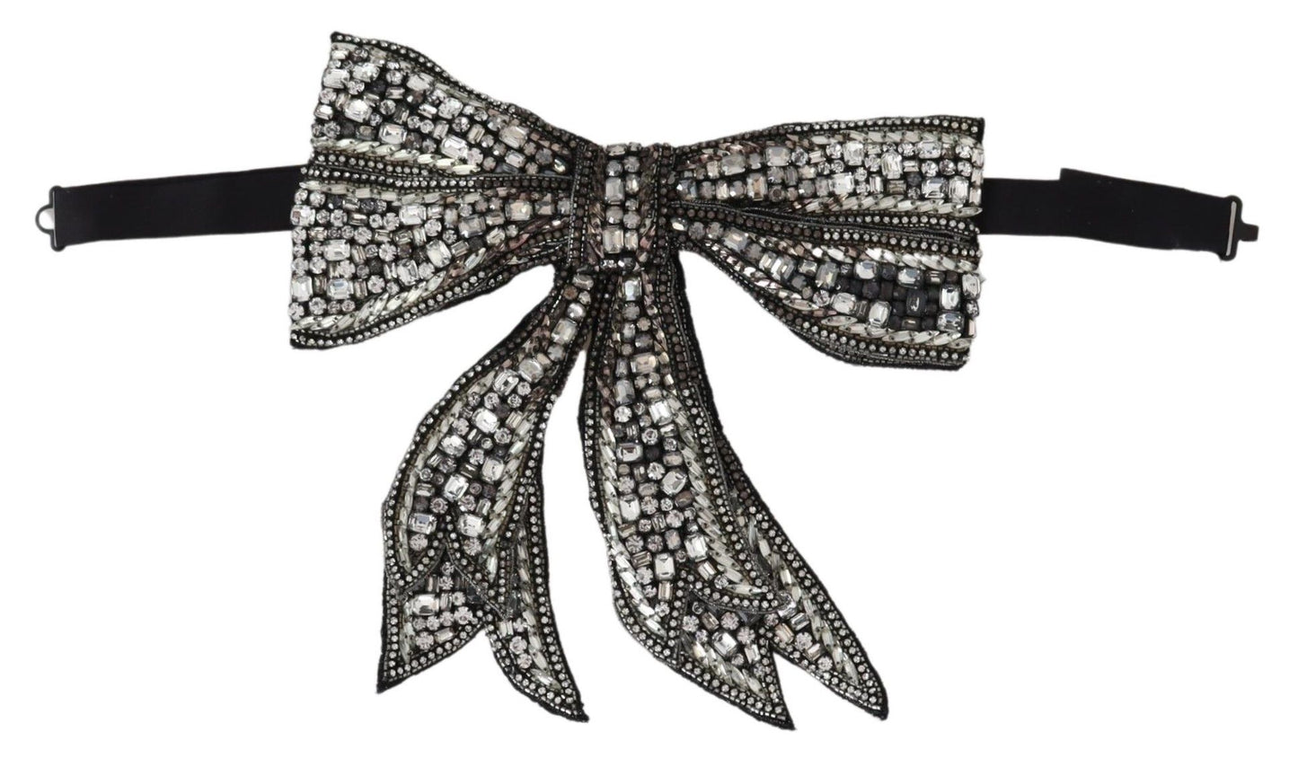 Silver Crystal Beaded Sequined Catwalk Necklace Bowtie-Dolce & Gabbana-LabelTerrace.com
