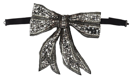 Silver Crystal Beaded Sequined Catwalk Necklace Bowtie-Dolce & Gabbana-LabelTerrace.com