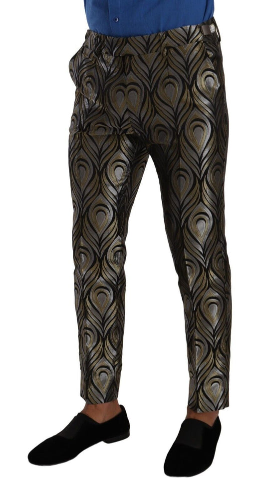 Silver Gold Jacquard Men Trouser Dress Pants-Dolce & Gabbana-LabelTerrace.com