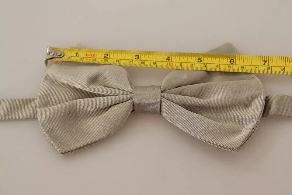 Silver Gray 100% Silk Adjustable Neck Bow Tie-Dolce & Gabbana-LabelTerrace.com