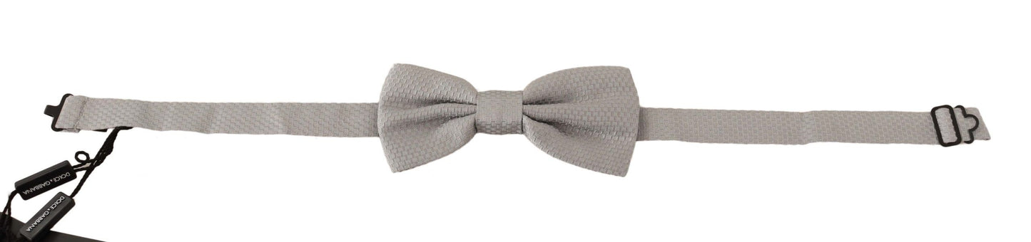 Silver Gray 100% Silk Adjustable Neck Papillon Bow Tie-Dolce & Gabbana-LabelTerrace.com