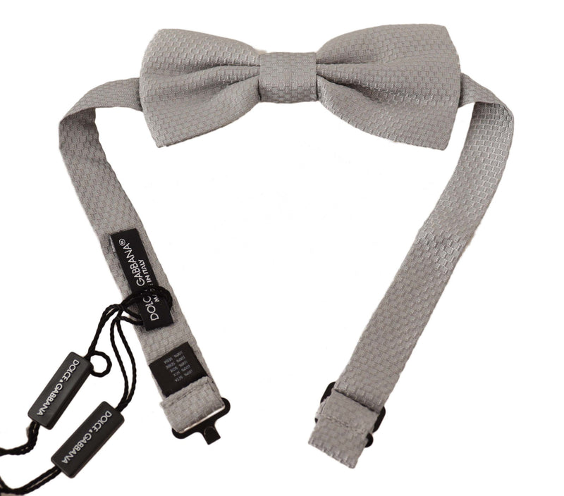 Silver Gray 100% Silk Adjustable Neck Papillon Bow Tie-Dolce & Gabbana-LabelTerrace.com