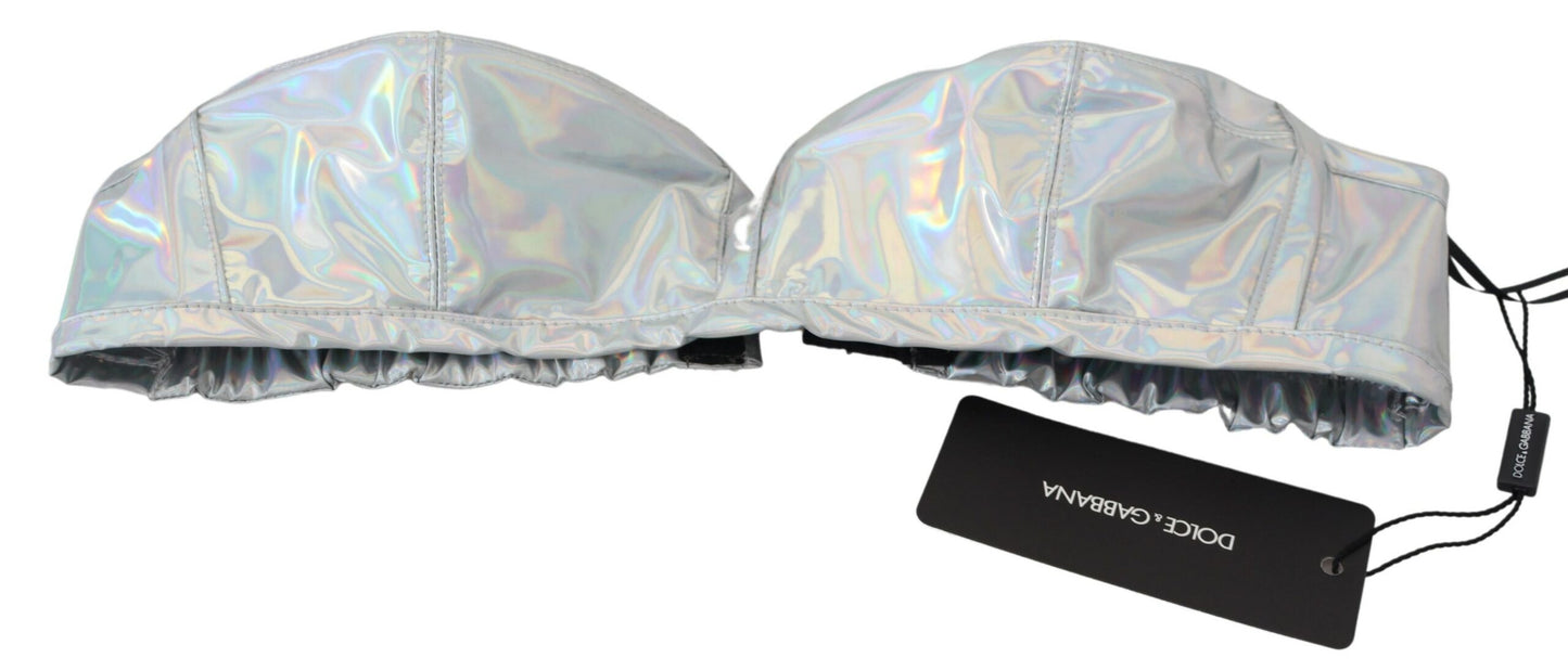 Silver Holographic Effect Bustier Brassiere Top-Dolce & Gabbana-LabelTerrace.com