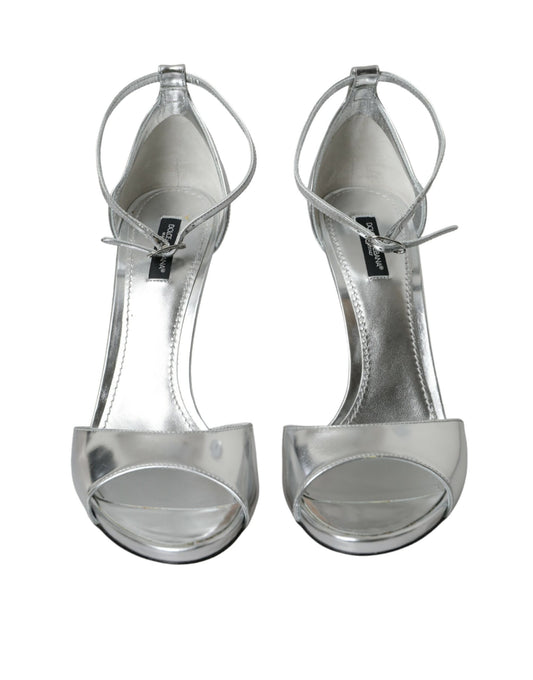 Silver KEIRA Leather Heels Sandals Shoes-Dolce & Gabbana-LabelTerrace.com