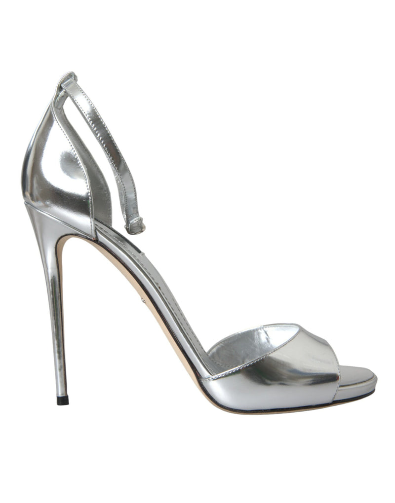 Silver KEIRA Leather Heels Sandals Shoes-Dolce & Gabbana-LabelTerrace.com