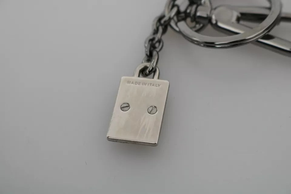Silver Leather Dominico Stefano #DGFAMILY Logo Badge Keychain-Dolce & Gabbana-LabelTerrace.com