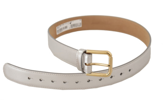 Silver Leather Gold Tone Logo Metal Buckle Belt-Dolce & Gabbana-LabelTerrace.com