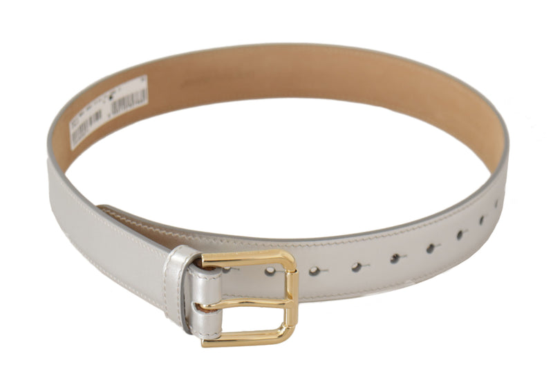 Silver Leather Gold Tone Logo Metal Buckle Belt-Dolce & Gabbana-LabelTerrace.com
