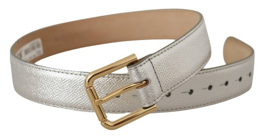 Silver Leather Gold Tone Logo Metal Waist Buckle Belt-Dolce & Gabbana-LabelTerrace.com