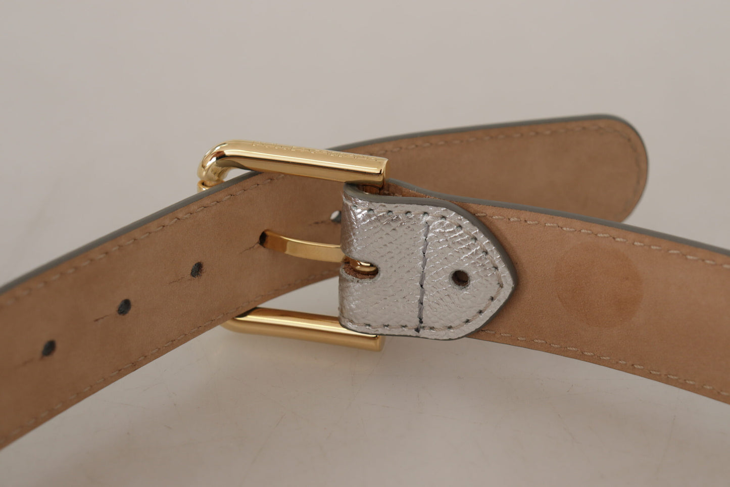 Silver Leather Gold Tone Logo Metal Waist Buckle Belt-Dolce & Gabbana-LabelTerrace.com