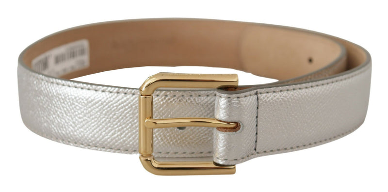 Silver Leather Gold Tone Logo Metal Waist Buckle Belt-Dolce & Gabbana-LabelTerrace.com