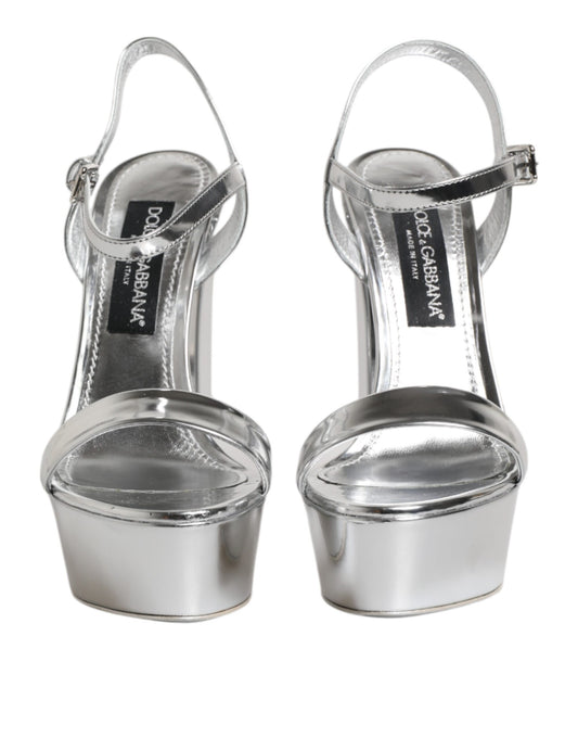 Silver Leather Platform Keira Sandals Shoes-Dolce & Gabbana-LabelTerrace.com