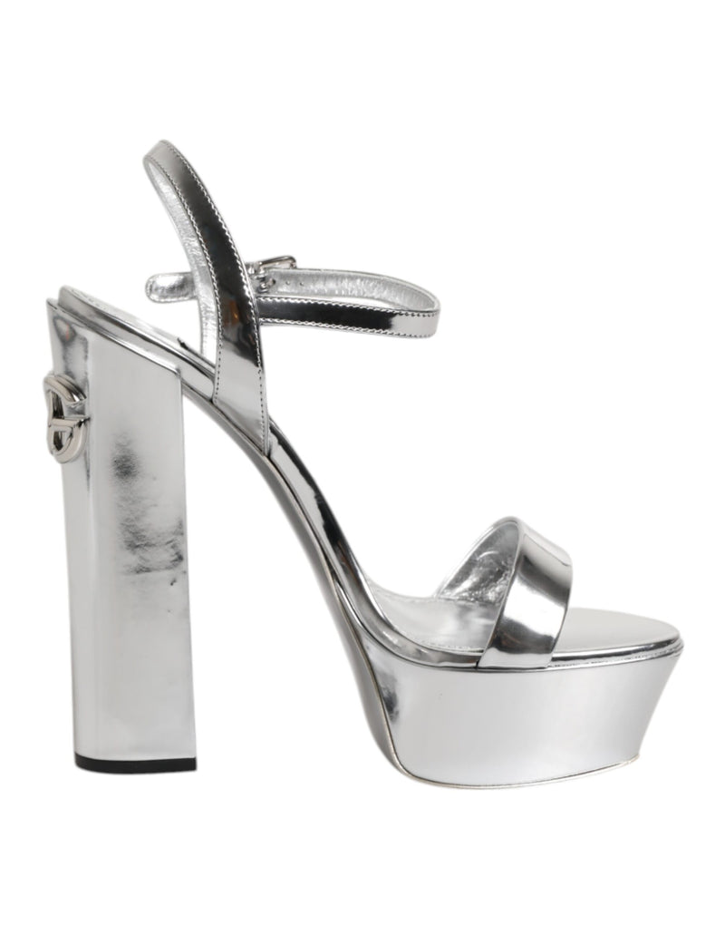 Silver Leather Platform Keira Sandals Shoes-Dolce & Gabbana-LabelTerrace.com