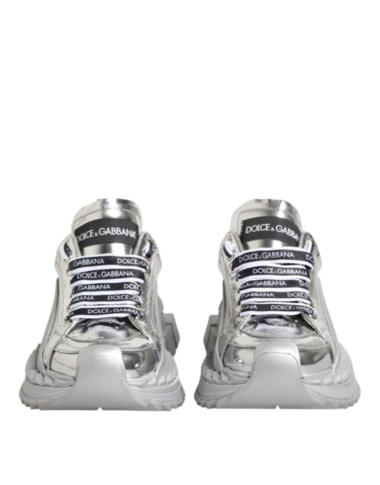 Silver Leather Super Queen Sneakers Shoes-Dolce & Gabbana-LabelTerrace.com