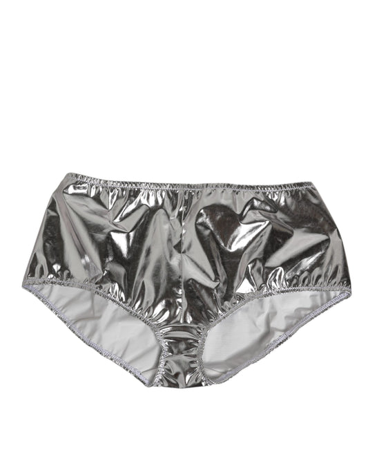Silver Metallic High Waist Bikini Bottom Women Underwear-Dolce & Gabbana-LabelTerrace.com