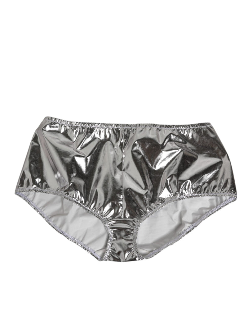Silver Metallic High Waist Bikini Bottom Women Underwear-Dolce & Gabbana-LabelTerrace.com