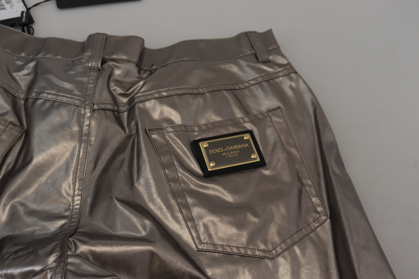 Silver Metallic Nylon Stretch Pants-Dolce & Gabbana-LabelTerrace.com