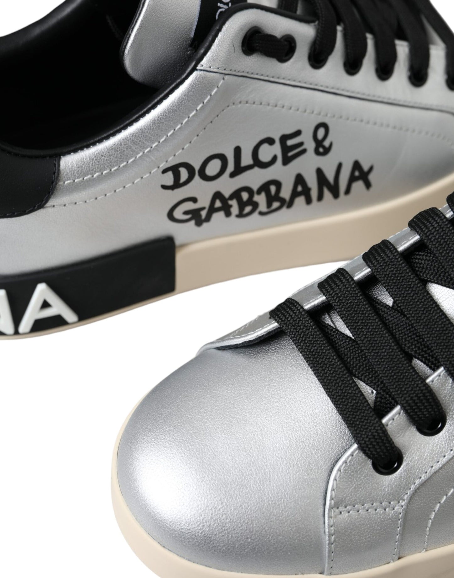 Silver Portofino Calf Leather Sneakers Men Shoes-Dolce & Gabbana-LabelTerrace.com