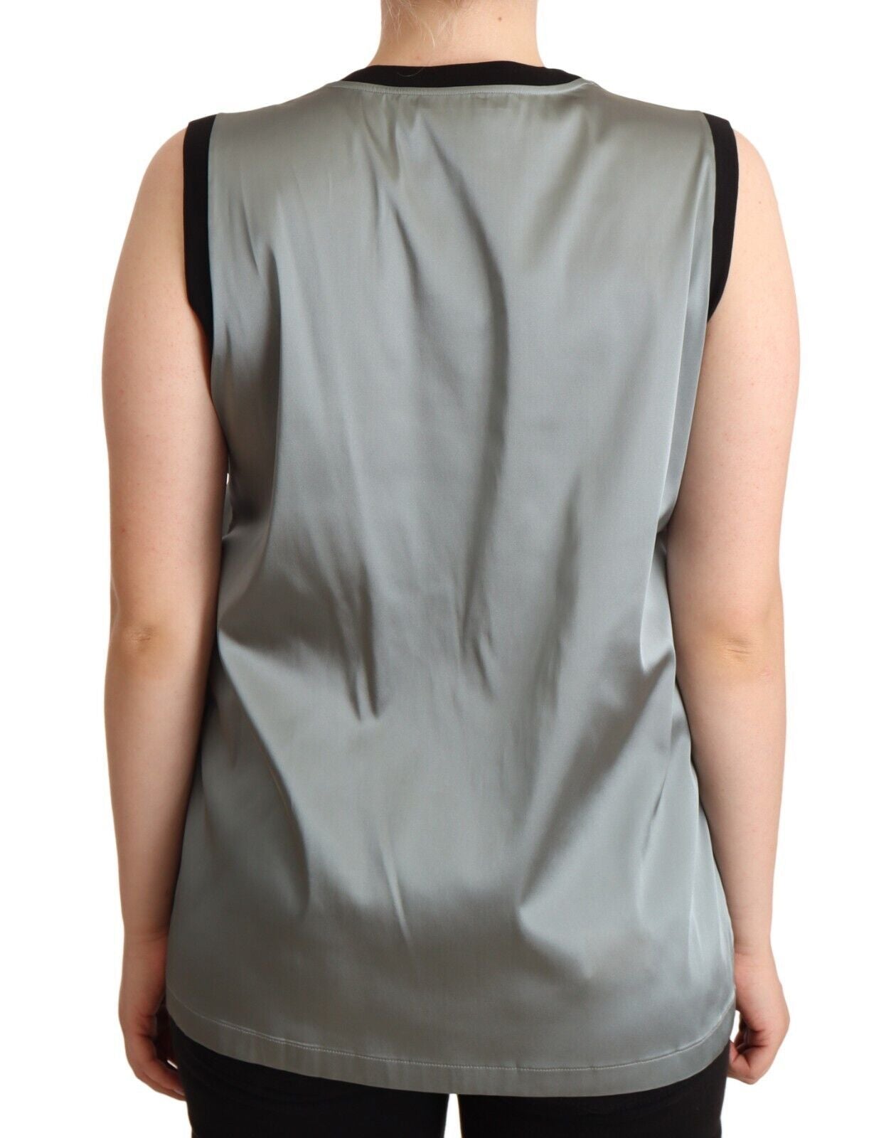 Silver Round Neck Sleeveless Casual Tank Top-Dolce & Gabbana-LabelTerrace.com