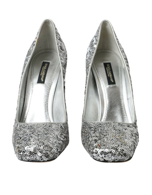 Silver Sequin Embellished Heels Pumps Shoes-Dolce & Gabbana-LabelTerrace.com