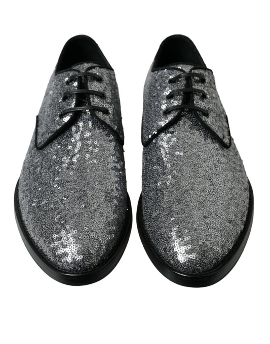 Silver Sequined Lace Up Men Derby Dress Shoes-Dolce & Gabbana-LabelTerrace.com