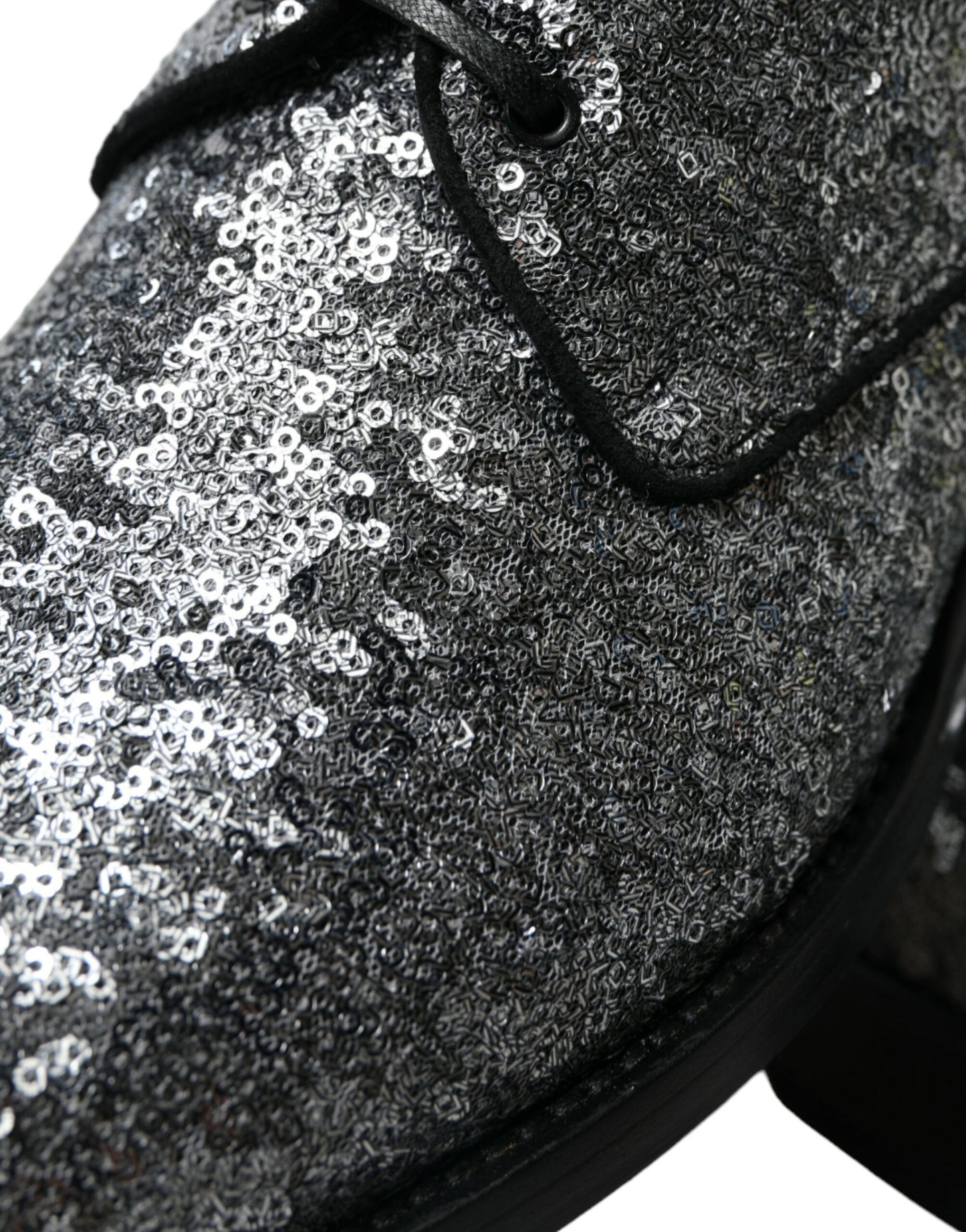 Silver Sequined Lace Up Men Derby Dress Shoes-Dolce & Gabbana-LabelTerrace.com