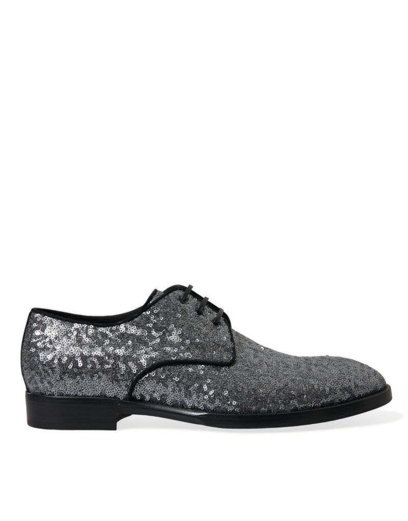 Silver Sequined Lace Up Men Derby Dress Shoes-Dolce & Gabbana-LabelTerrace.com