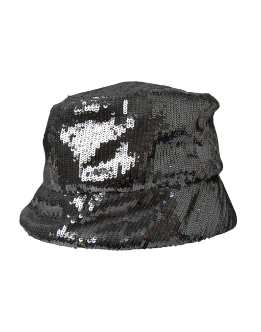 Silver Sequined Nylon Bucket Hat Men-Dolce & Gabbana-LabelTerrace.com