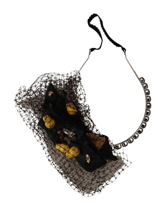 Silver Tiara Crystals Fruits Black Mesh Diadem Headband-Dolce & Gabbana-LabelTerrace.com