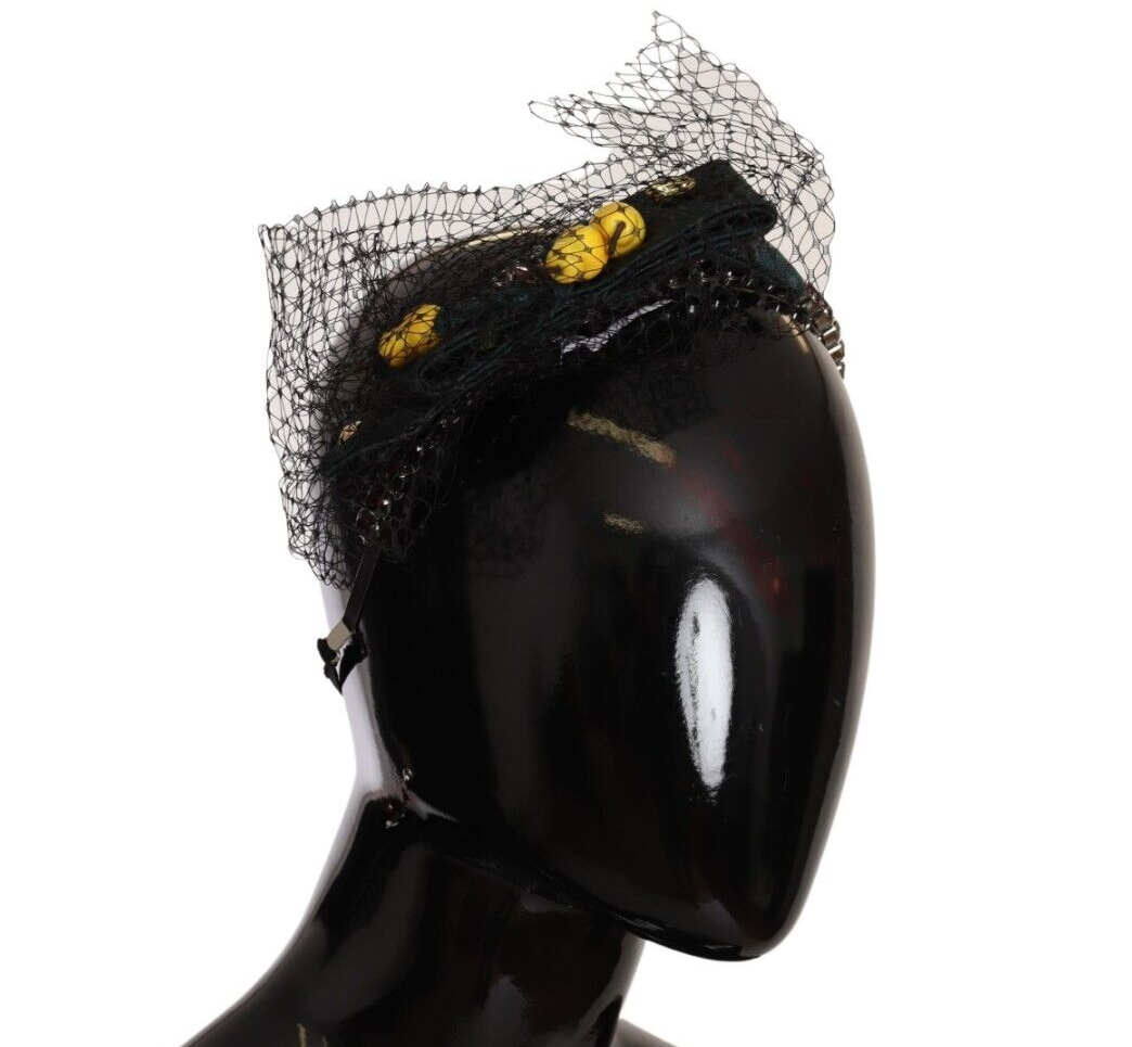 Silver Tiara Crystals Fruits Black Mesh Diadem Headband-Dolce & Gabbana-LabelTerrace.com