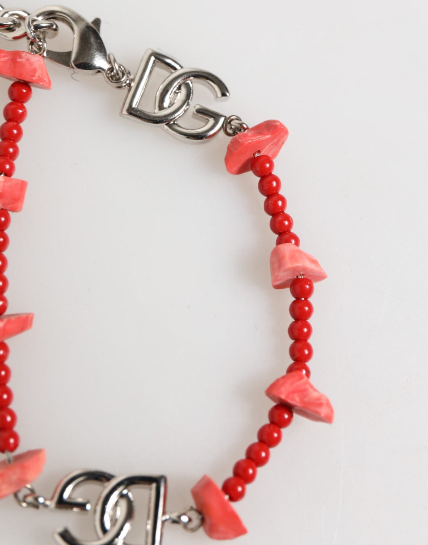 Silver Tone Brass Beaded Resin DG Logo Chain Men Bracelet-Dolce & Gabbana-LabelTerrace.com